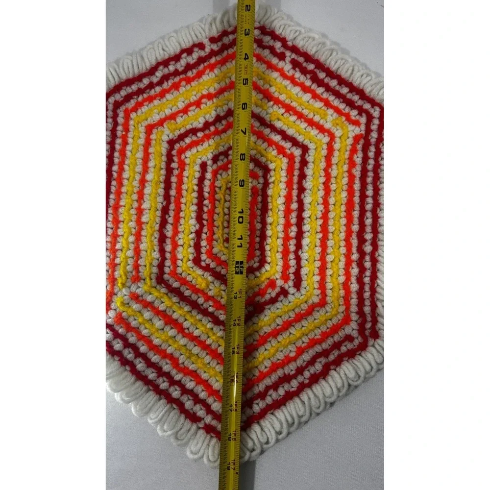 Vintage‎ Set 2 Crochet Placemat Doilies Red/Orange/Yellow/White Handmade